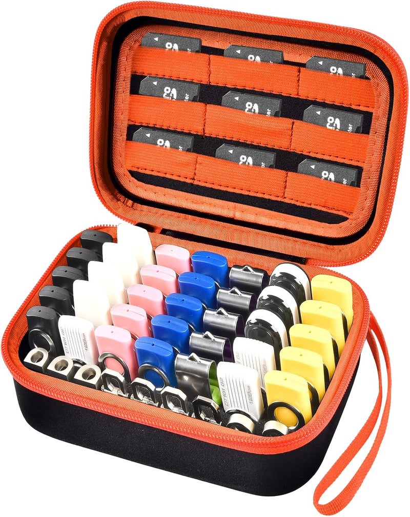 Comecase USB Flash Drive Case, Thumb Drive, Memory Card SD SDXC SDHC Card Holder Organizer, Electronic Accessories Storage Bag for SanDisk/SamData/Samsung/TOPESEL/PNY (Orange Inside, Large) - Image 1